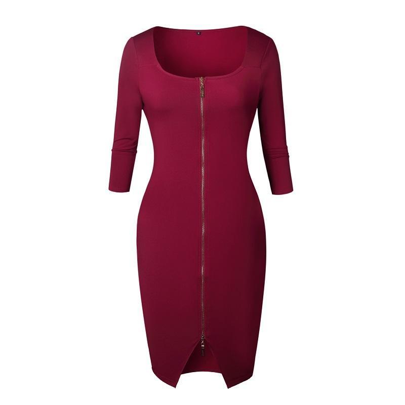 Cassie Zip Full Front Zip Pencil Dress