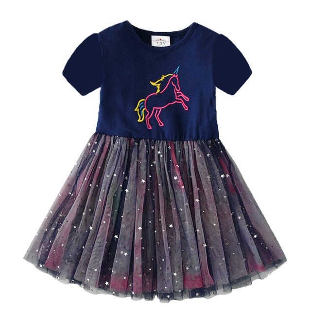 VIKITA Girls Unicorn Tutu Dress Kids Sequined Princess Vestido Girls Birthday Party Dress Children Summer Dresses Kids Clothes