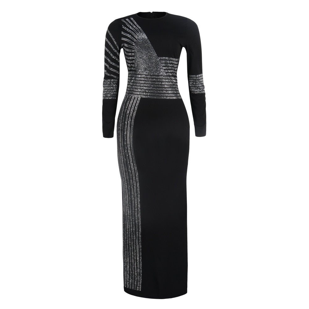 African Maxi Dresses For Women 2020 Black African Long Dress Sequins O-Neck Long Sleeves Daily Dress Evening Dress Party Dress