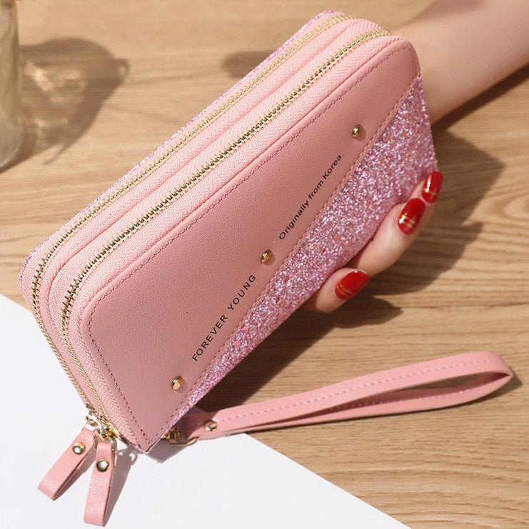 Women Wallets Lady Long Coin Purses Cards Holder Woman Double Zippers Handbags Billfold Wallet Burse Wristlet Money Bags Pocket