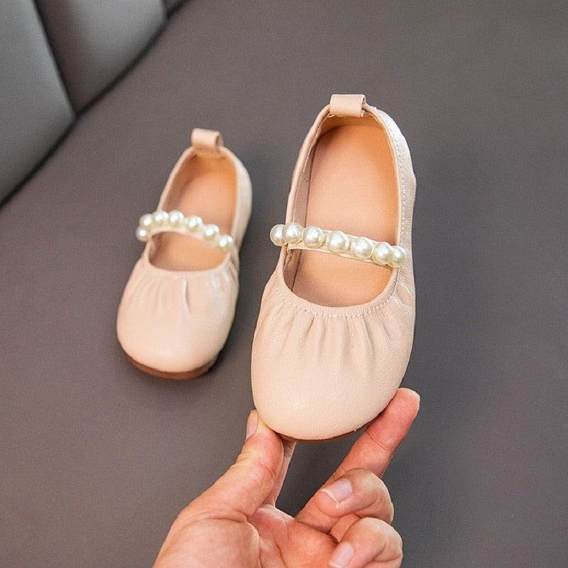 Spring Children Girls Flat Pearl PU Leather Shoes Kids Baby Princess Shoes