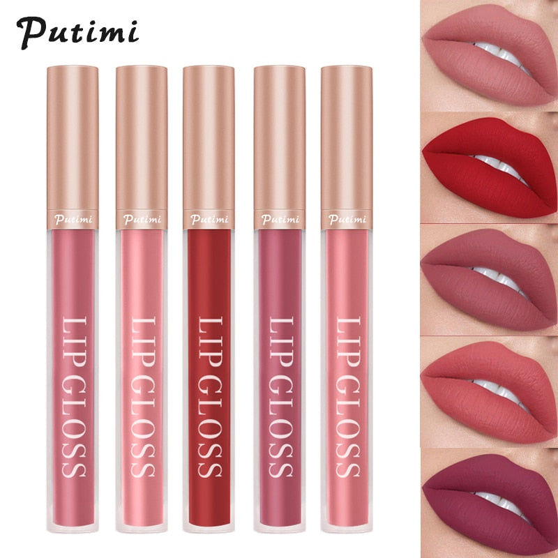 PUTIMI Sexy Matte Lipstick Waterproof Long Lasting Moisturizing Velvet Lip Gloss Colorful Non Stick Cup Lipgloss Women Makeup