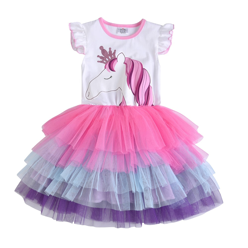 VIKITA Girls Unicorn Tutu Dress Kids Sequined Princess Vestido Girls Birthday Party Dress Children Summer Dresses Kids Clothes