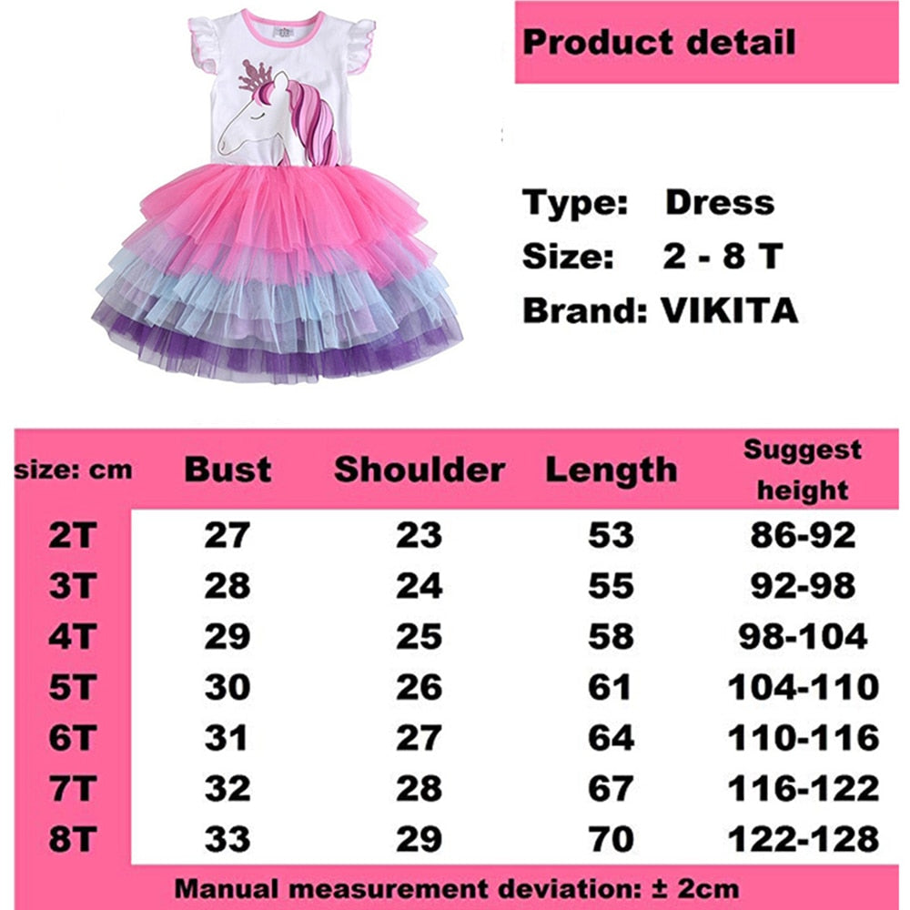 VIKITA Girls Unicorn Tutu Dress Kids Sequined Princess Vestido Girls Birthday Party Dress Children Summer Dresses Kids Clothes