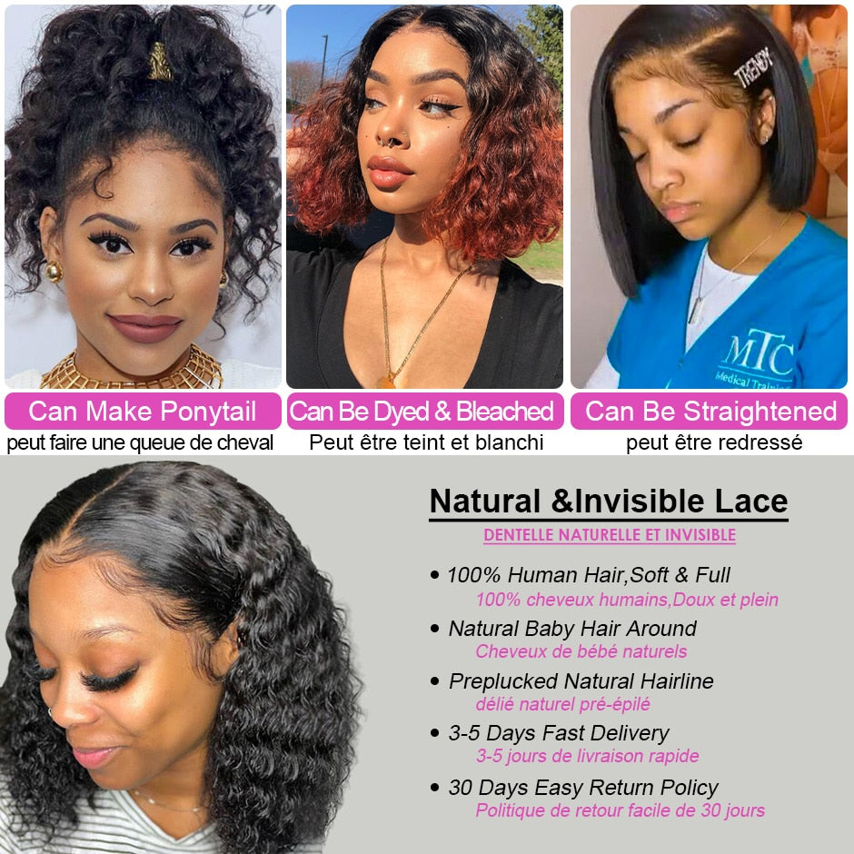 SVT Malaysian Water Wave Bob Wigs 4x4 Lace Closure Human Hair Wigs 180% Density Short Curly Cheap Bob Lace Wig For Black Women