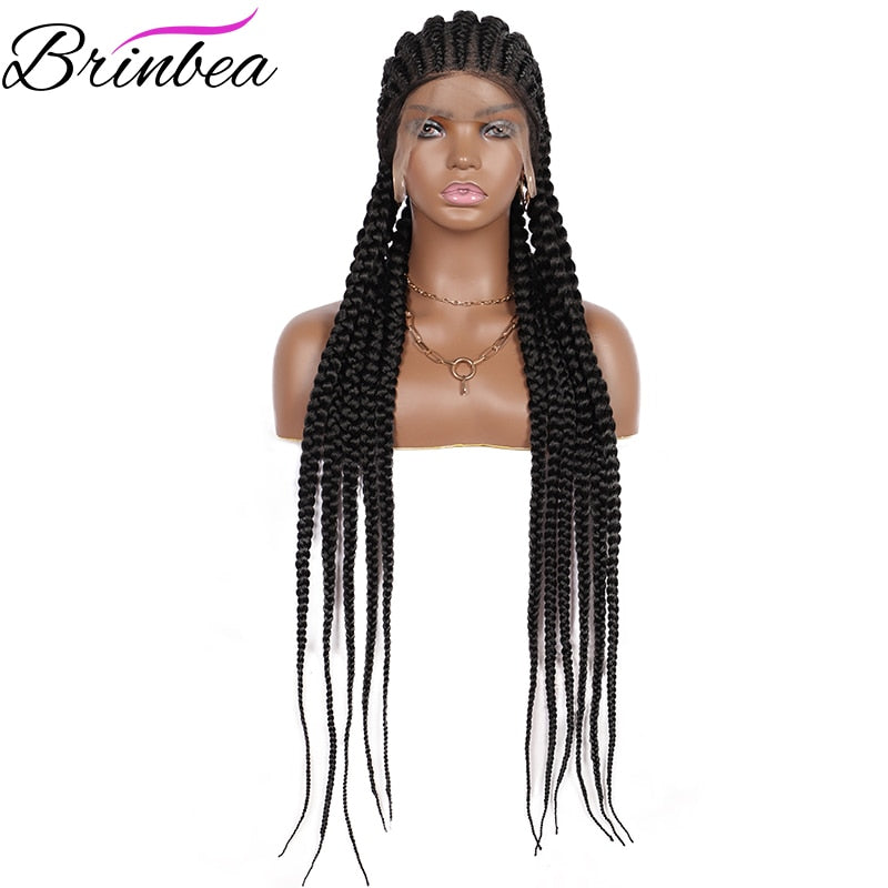 Brinbea Box Braided Wig 360 Full Lace Front Wig 35 Inches Long Cornrow Synthetic Braids Hair Baby Hair For Black Women With Gift