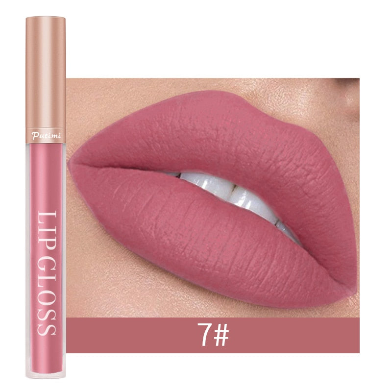 PUTIMI Sexy Matte Lipstick Waterproof Long Lasting Moisturizing Velvet Lip Gloss Colorful Non Stick Cup Lipgloss Women Makeup