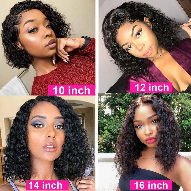 SVT Malaysian Water Wave Bob Wigs 4x4 Lace Closure Human Hair Wigs 180% Density Short Curly Cheap Bob Lace Wig For Black Women