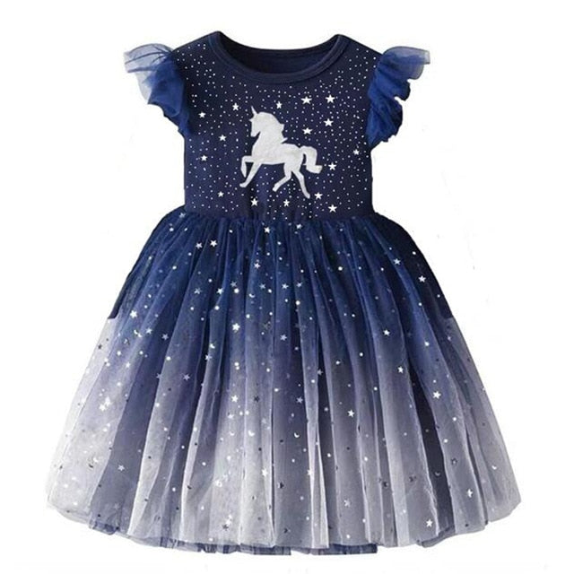 VIKITA Girls Unicorn Tutu Dress Kids Sequined Princess Vestido Girls Birthday Party Dress Children Summer Dresses Kids Clothes