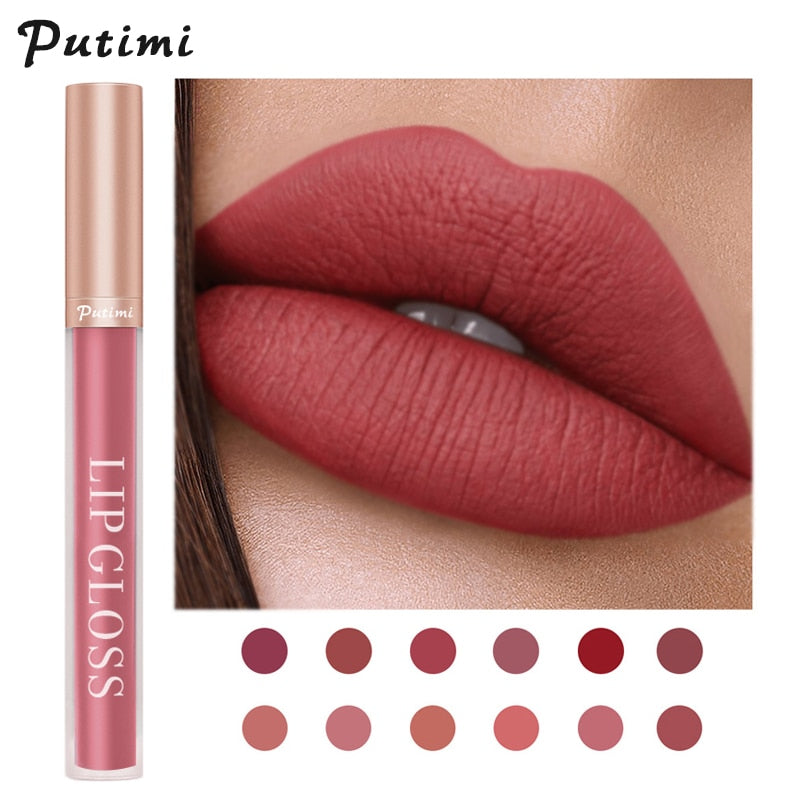 PUTIMI Sexy Matte Lipstick Waterproof Long Lasting Moisturizing Velvet Lip Gloss Colorful Non Stick Cup Lipgloss Women Makeup