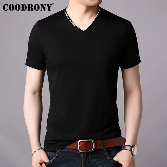 COODRONY T Shirt Men Short Sleeve T-Shirt Men Clothing 2019 Summer Streetwear Casual Men&#39;s T-Shirt V-Neck Tee Shirt Homme S95022