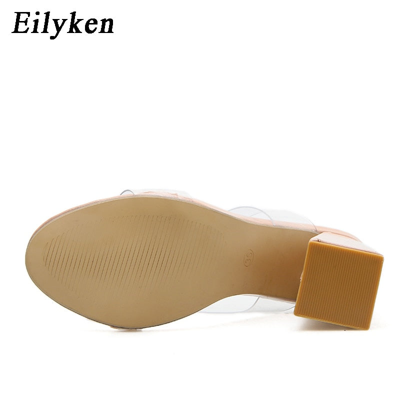 Eilyken 2022 Summer Square High Heels Mules Women Slippers PVC Transparent Slides Casual Slippers Shoes size 35-42