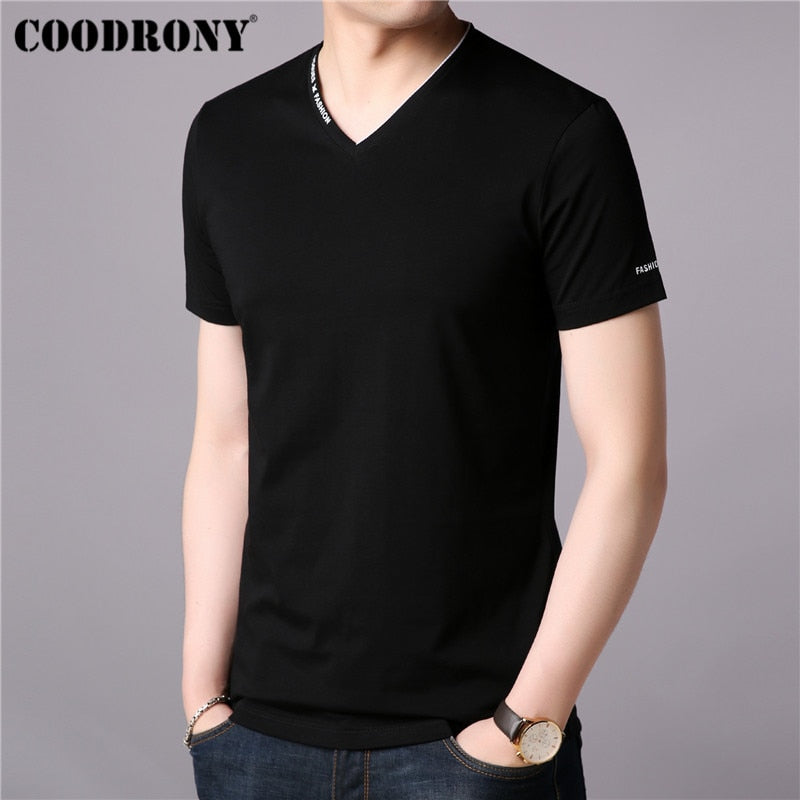 COODRONY T Shirt Men Short Sleeve T-Shirt Men Clothing 2019 Summer Streetwear Casual Men&#39;s T-Shirt V-Neck Tee Shirt Homme S95022