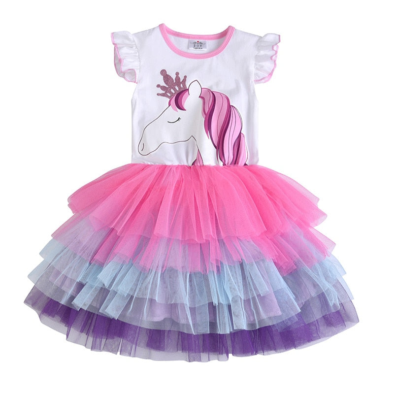 VIKITA Girls Unicorn Tutu Dress Kids Sequined Princess Vestido Girls Birthday Party Dress Children Summer Dresses Kids Clothes