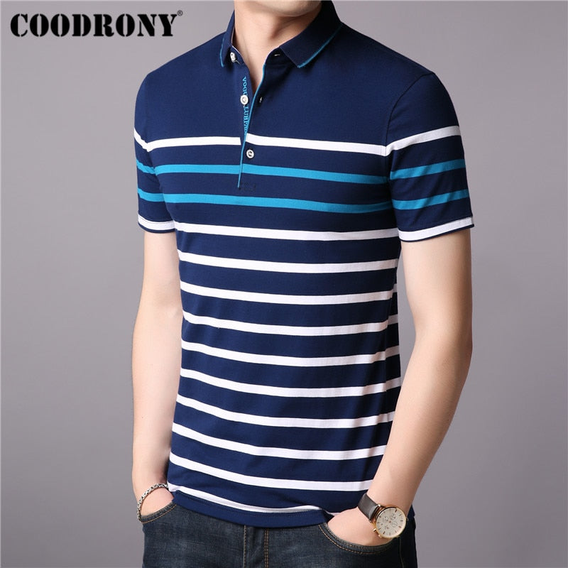 COODRONY Cotton T Shirt Men Short Sleeve T-Shirt Men Summer Social Business Casual Men&#39;s T-Shirts Striped Tee Shirt Homme S95101