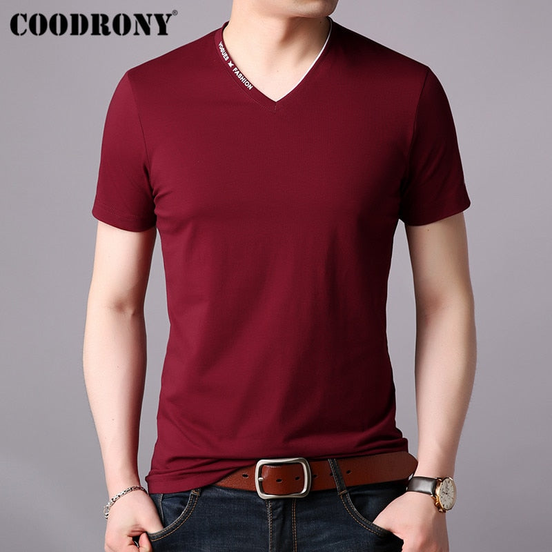 COODRONY T Shirt Men Short Sleeve T-Shirt Men Clothing 2019 Summer Streetwear Casual Men&#39;s T-Shirt V-Neck Tee Shirt Homme S95022