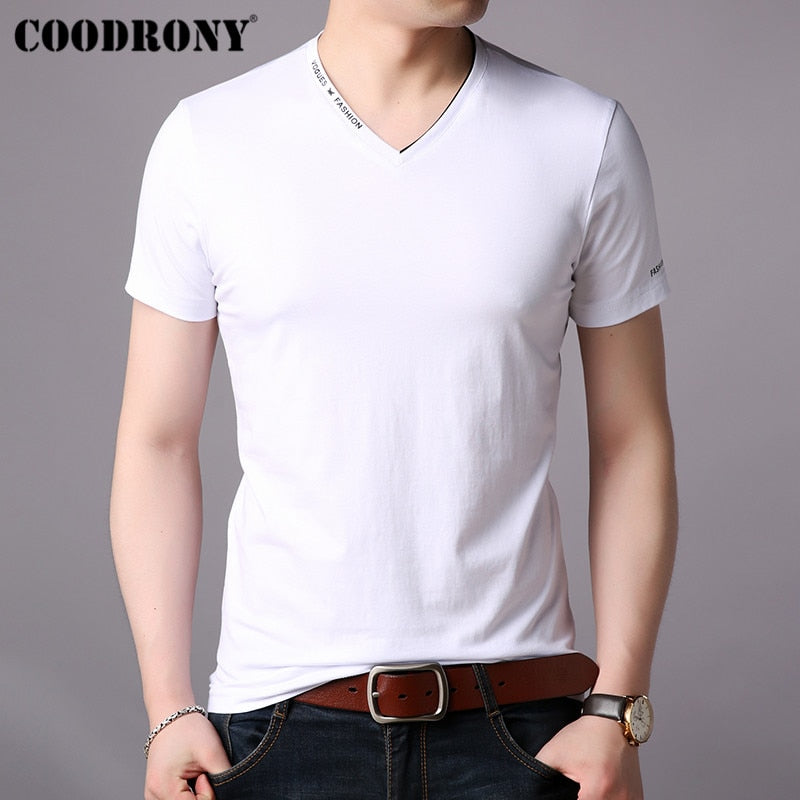 COODRONY T Shirt Men Short Sleeve T-Shirt Men Clothing 2019 Summer Streetwear Casual Men&#39;s T-Shirt V-Neck Tee Shirt Homme S95022