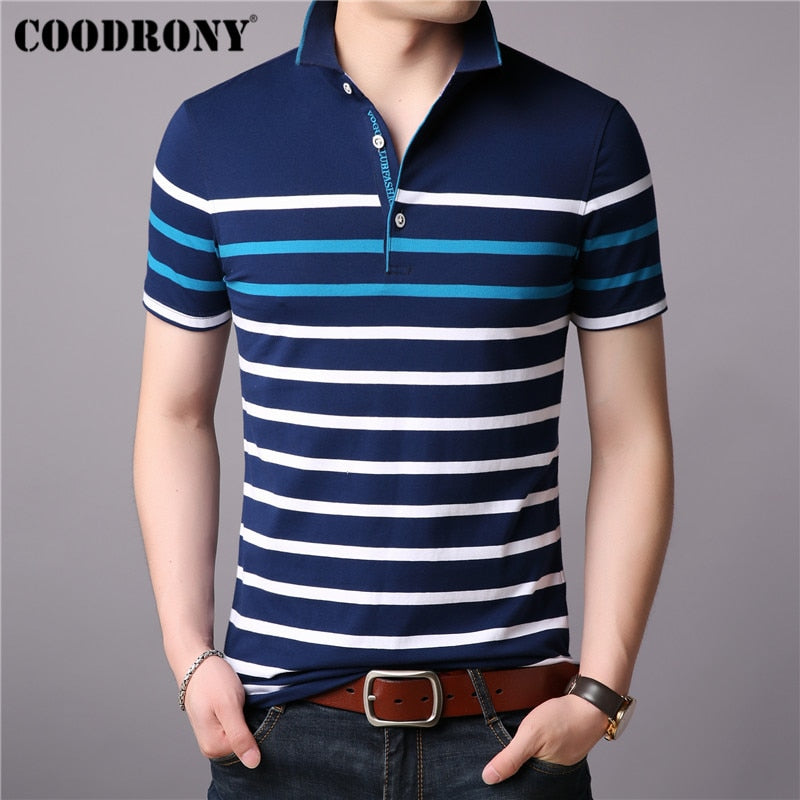 COODRONY Cotton T Shirt Men Short Sleeve T-Shirt Men Summer Social Business Casual Men&#39;s T-Shirts Striped Tee Shirt Homme S95101