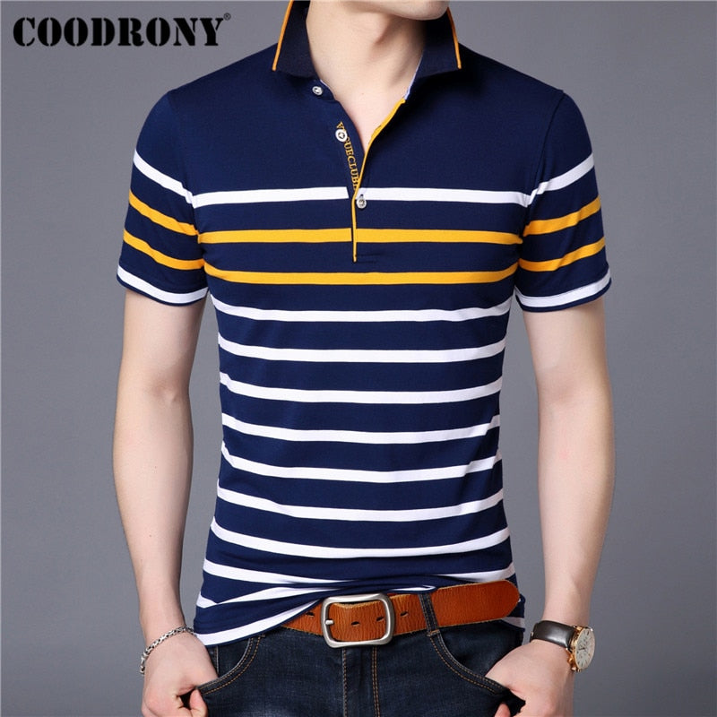 COODRONY Cotton T Shirt Men Short Sleeve T-Shirt Men Summer Social Business Casual Men&#39;s T-Shirts Striped Tee Shirt Homme S95101