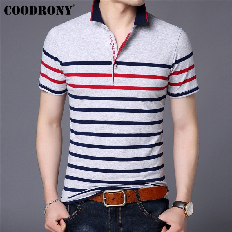 COODRONY Cotton T Shirt Men Short Sleeve T-Shirt Men Summer Social Business Casual Men&#39;s T-Shirts Striped Tee Shirt Homme S95101