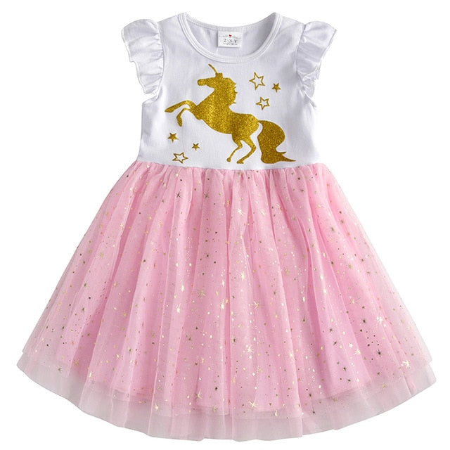 VIKITA Girls Unicorn Tutu Dress Kids Sequined Princess Vestido Girls Birthday Party Dress Children Summer Dresses Kids Clothes