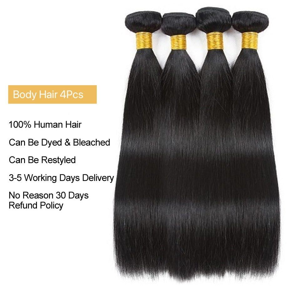 Straight Wave Bundles Human Hair Brazilian Natural Black Hair Weave 4 Remy Human Hair Bundles For Black Women Hair Extensions