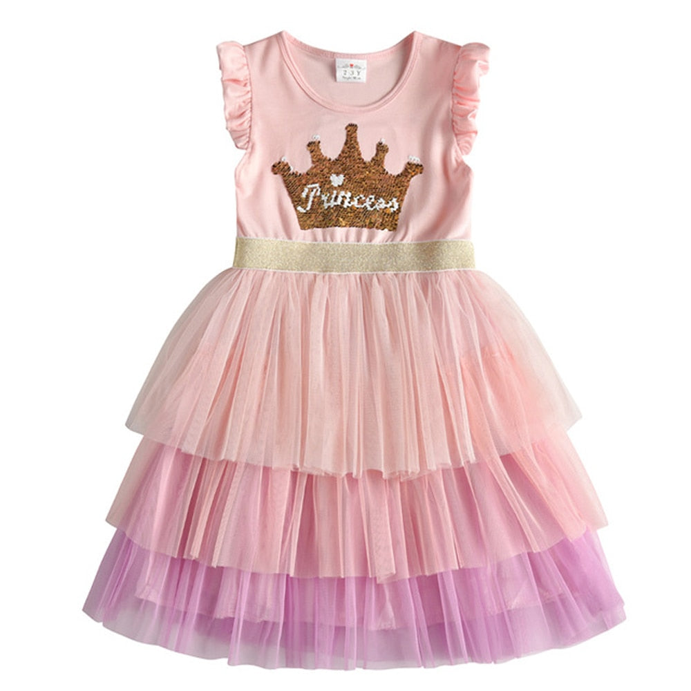 VIKITA Girls Unicorn Tutu Dress Kids Sequined Princess Vestido Girls Birthday Party Dress Children Summer Dresses Kids Clothes