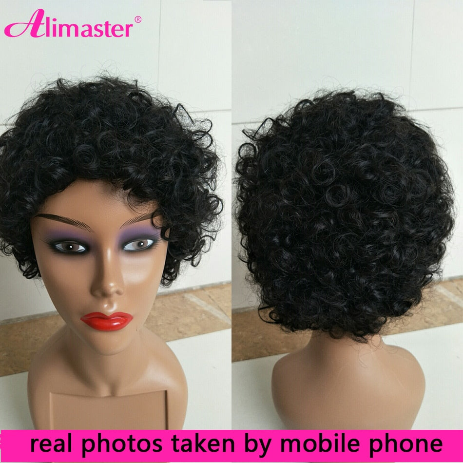 Pixie Cut Wig Human Hair Short Curly Human Hair Wigs For Black Women Cheap Human Hair Wig Full Machine Glueless Afro Curly Wig