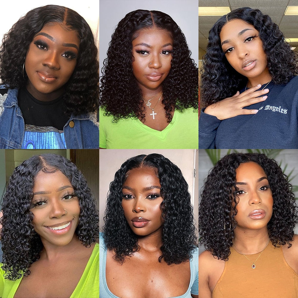 Human Hair Wigs Brazilian Deep Wave Frontal Wig Short Wigs Human Hair Jerry Curl Bob Wig PrePlucked Wigs For Women Natural Hair