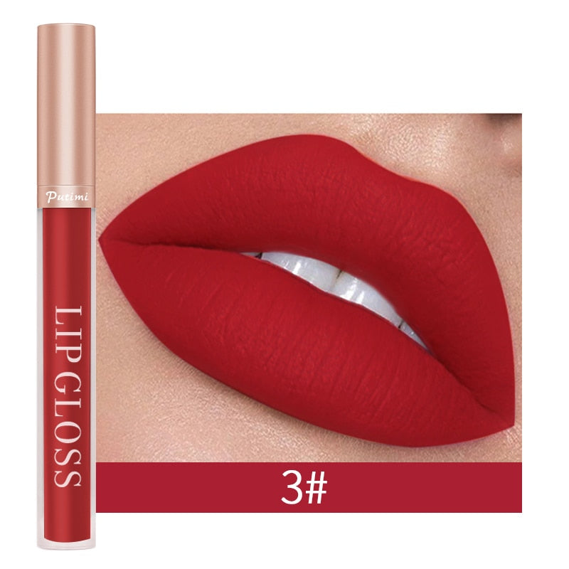 PUTIMI Sexy Matte Lipstick Waterproof Long Lasting Moisturizing Velvet Lip Gloss Colorful Non Stick Cup Lipgloss Women Makeup