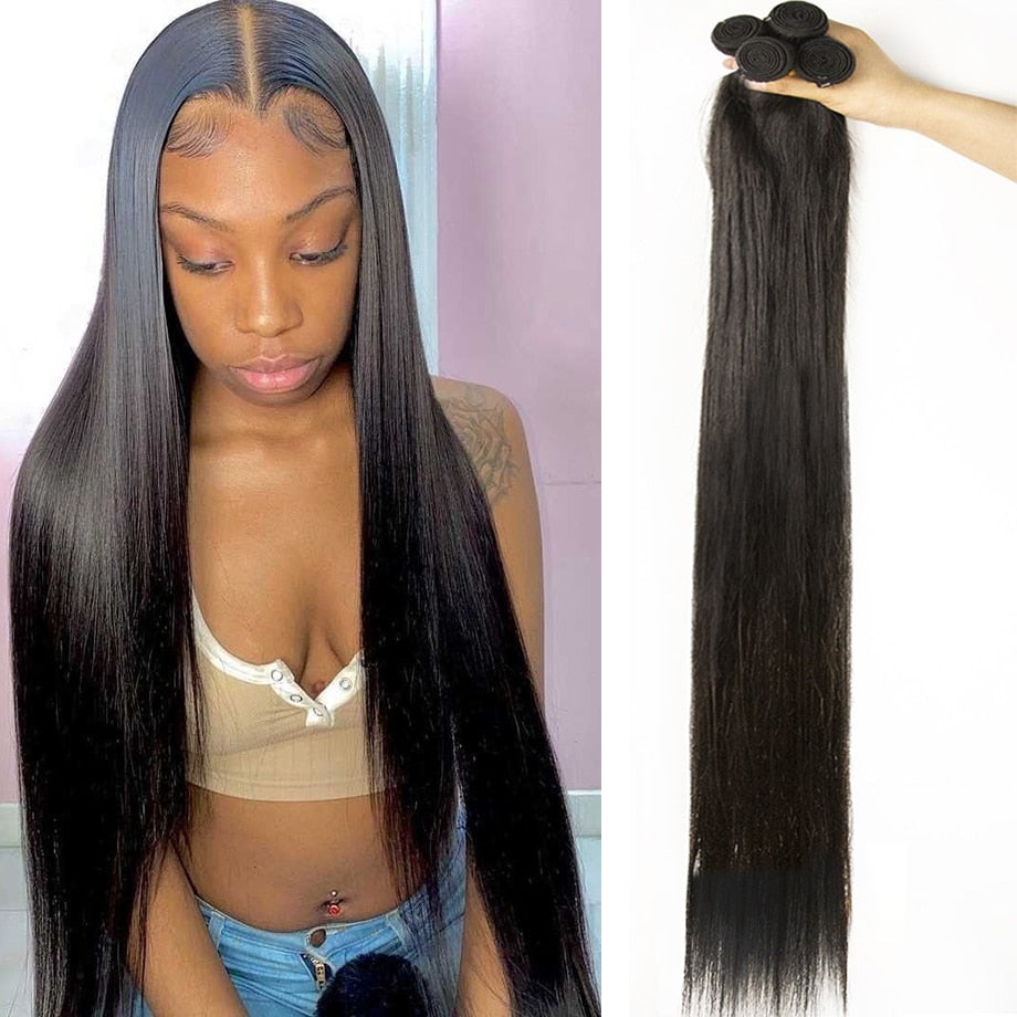 Straight Wave Bundles Human Hair Brazilian Natural Black Hair Weave 4 Remy Human Hair Bundles For Black Women Hair Extensions