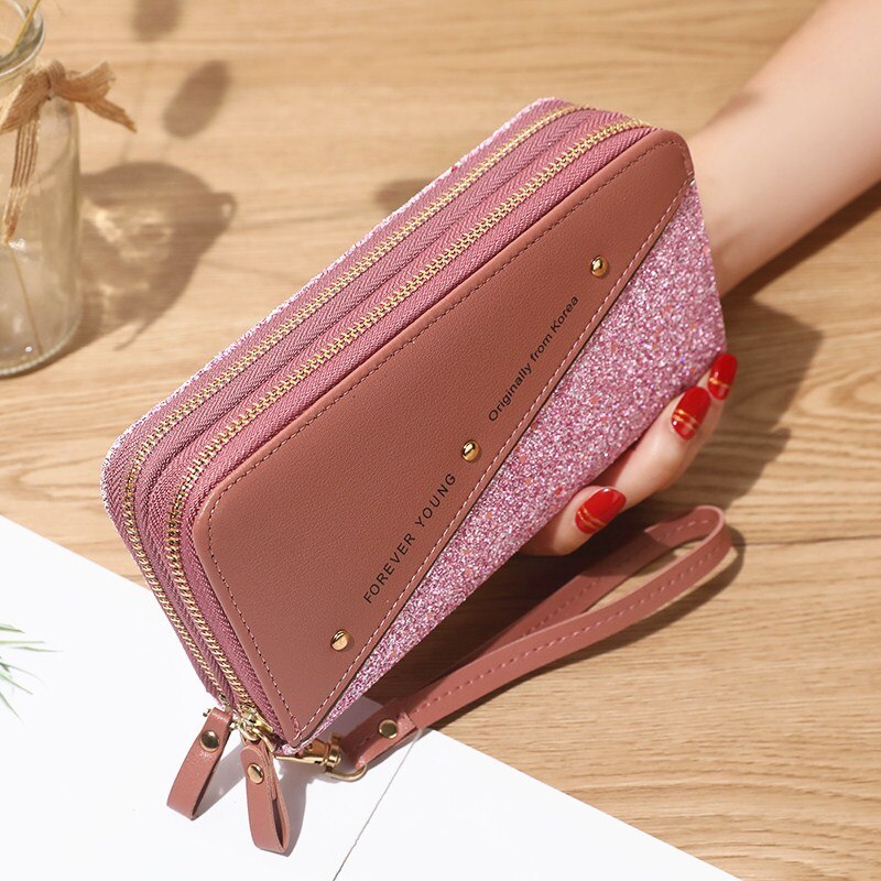 Women Wallets Lady Long Coin Purses Cards Holder Woman Double Zippers Handbags Billfold Wallet Burse Wristlet Money Bags Pocket