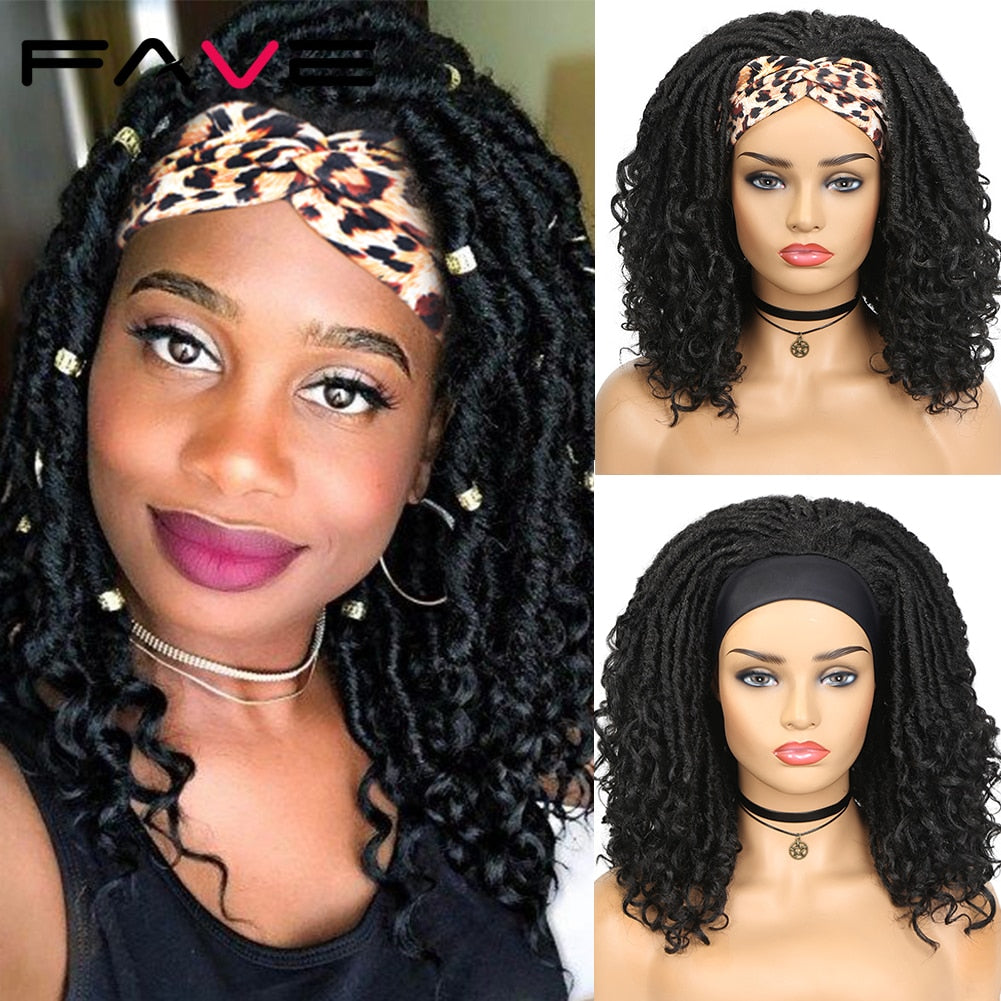 Fave Dreadlock Braided Headband Wigs Synthetic Goddess Faux Nu Locs Curly Wig Freetress Twist Crochet Hair For Black White Women