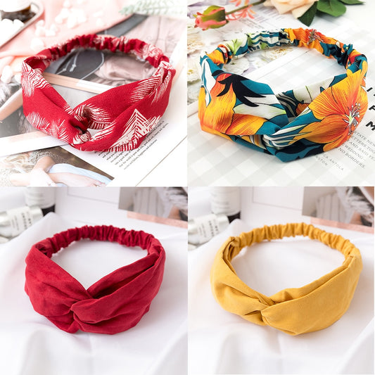 Women Cross Solid color Hair Bands Girls Print Flower Headbands Fashion Turban Make up Hair Accessories FD127