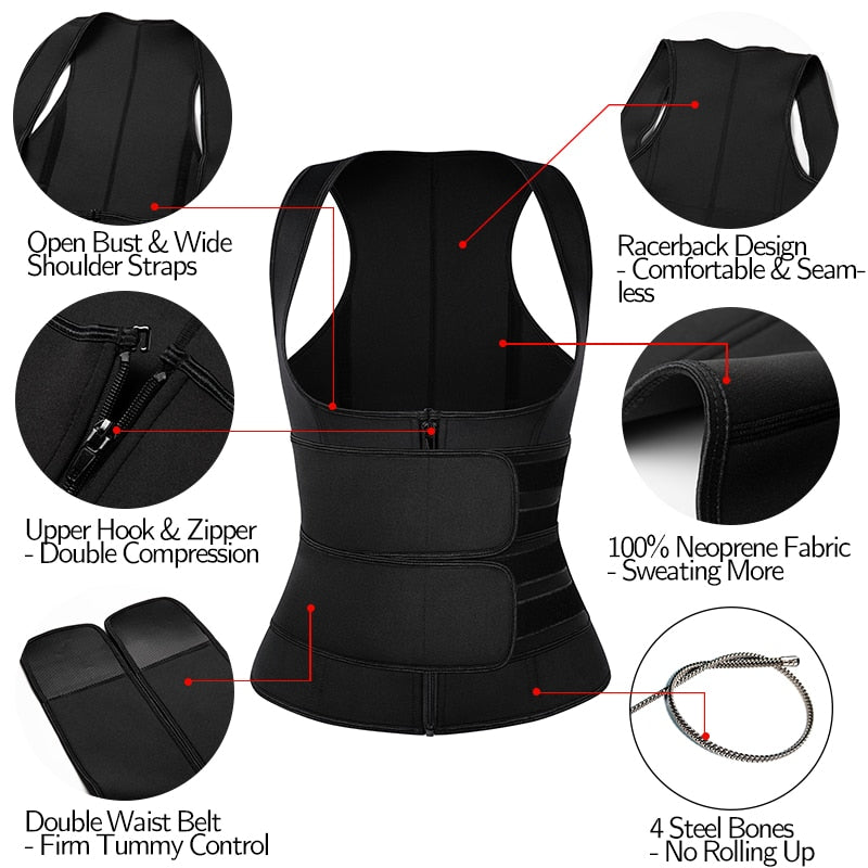 Women Waist Trainer Vest Corset Sauna Sweat Suit Compression Shirt Slimming Body Shaper Workout Tank Tops Weight Loss Shapewear