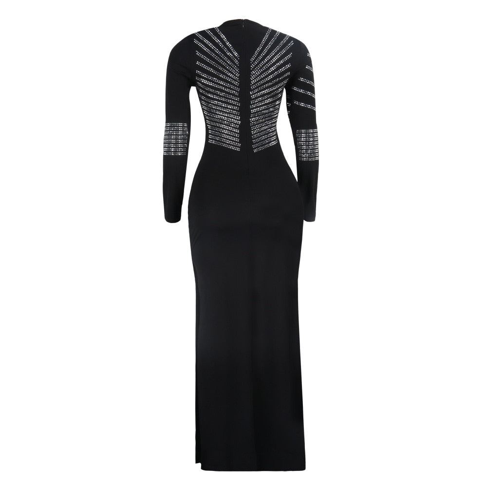 African Maxi Dresses For Women 2020 Black African Long Dress Sequins O-Neck Long Sleeves Daily Dress Evening Dress Party Dress