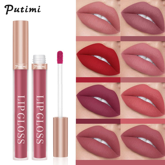 PUTIMI Sexy Matte Lipstick Waterproof Long Lasting Moisturizing Velvet Lip Gloss Colorful Non Stick Cup Lipgloss Women Makeup