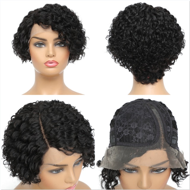 Short Kinky Curly Human Hair Wig Afro Short Wigs Pixie Cut Wig Human Hair No Lace Front Natural Brazilian Hair Wigs For Women