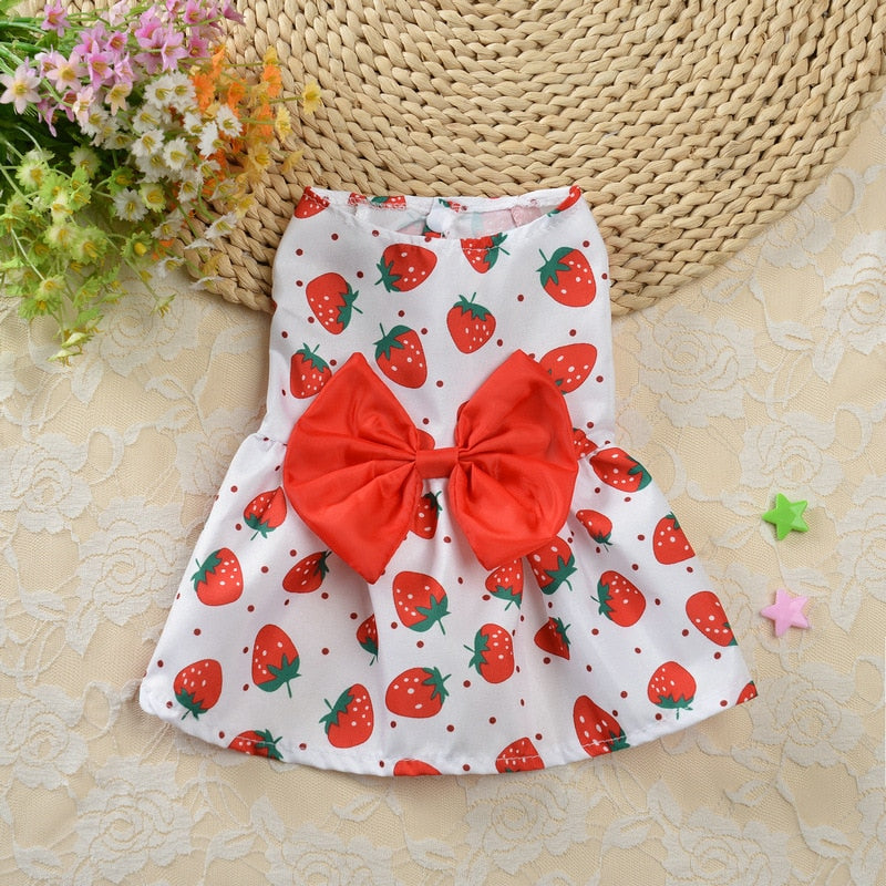 Floral Dog Dress Bow Princess Dress Dog Skirt Spring Summer Section Wedding Dresses Cute Sweet Thin Small Fresh Snap Style