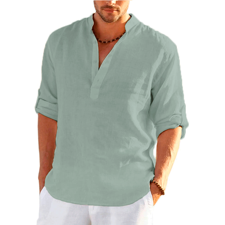 New Men&#39;s Linen Long Sleeve Shirt Solid Color Casual  Long Sleeve Cotton Linen Shirt Tops Size S-5XL