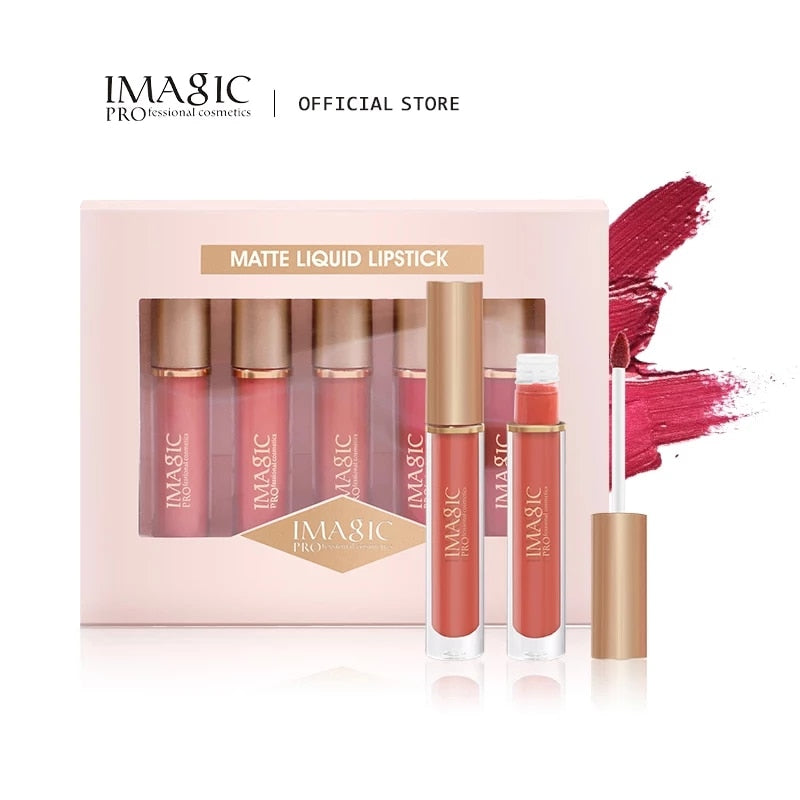 IMAGIC  5-color Set Waterproof Matte Velvet Nude Nude Color Lipstick Lip Gloss Deep Red Long Lasting Lip Gloss Female Lip