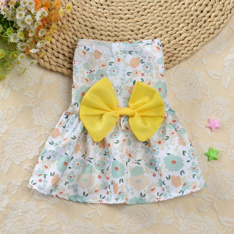 Floral Dog Dress Bow Princess Dress Dog Skirt Spring Summer Section Wedding Dresses Cute Sweet Thin Small Fresh Snap Style