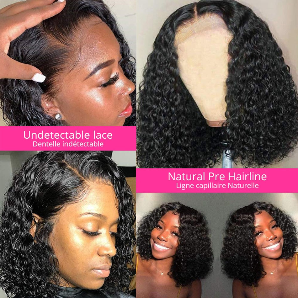 Human Hair Wigs Brazilian Deep Wave Frontal Wig Short Wigs Human Hair Jerry Curl Bob Wig PrePlucked Wigs For Women Natural Hair