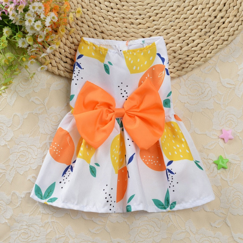 Floral Dog Dress Bow Princess Dress Dog Skirt Spring Summer Section Wedding Dresses Cute Sweet Thin Small Fresh Snap Style