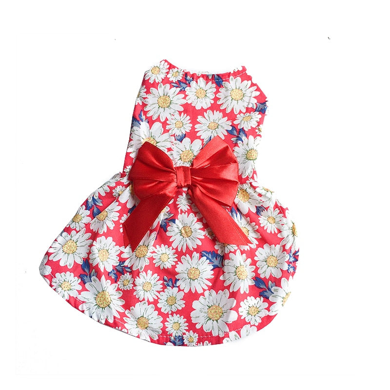 Floral Dog Dress Bow Princess Dress Dog Skirt Spring Summer Section Wedding Dresses Cute Sweet Thin Small Fresh Snap Style