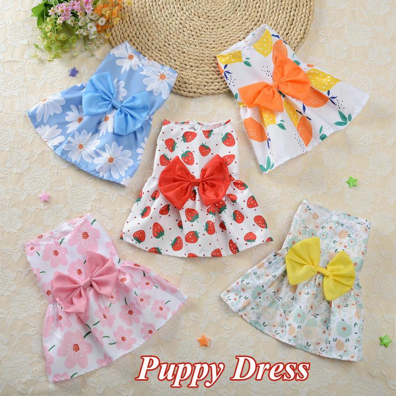 Floral Dog Dress Bow Princess Dress Dog Skirt Spring Summer Section Wedding Dresses Cute Sweet Thin Small Fresh Snap Style