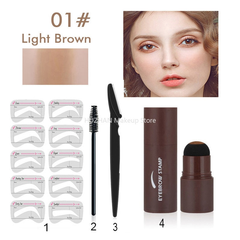 Professional Eyebrow Stamp Shaping Kit With Eyebrow Trimmer Tools Brush Eyebrow Powder Stick Hair Line Contour Cosmetics Make Up