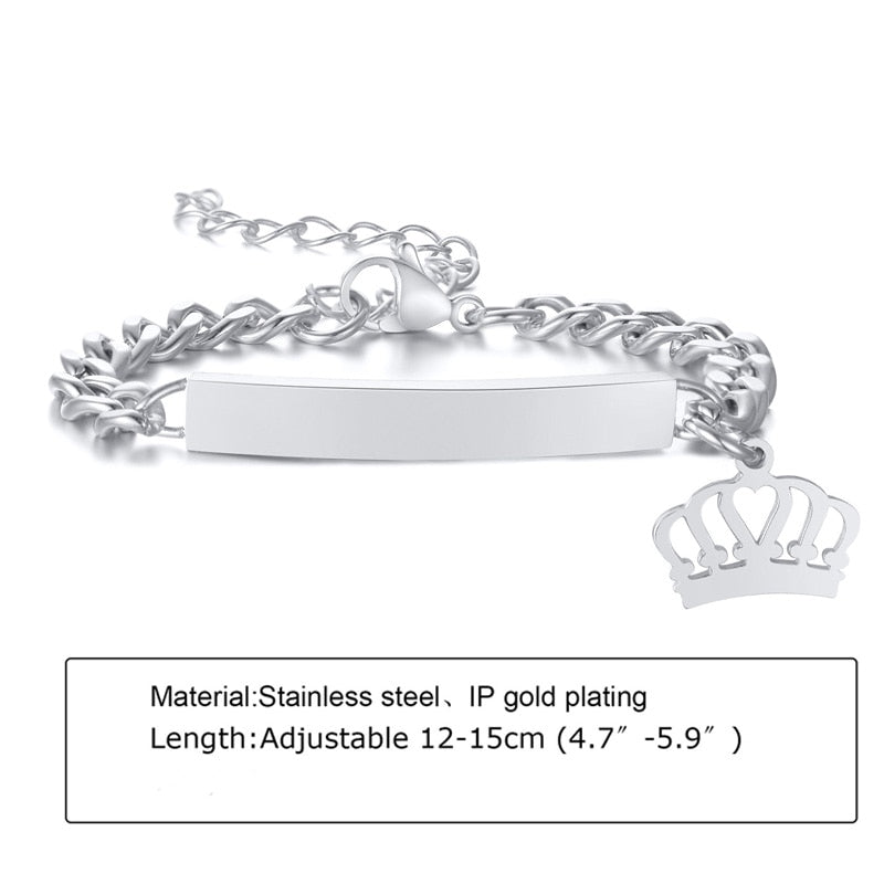 Custom Personalized Name Baby ID Bracelet, Stainless Steel Curb Chain Link Crown Bracelet Newborn Gilrs Boy Gifts Not Allergic