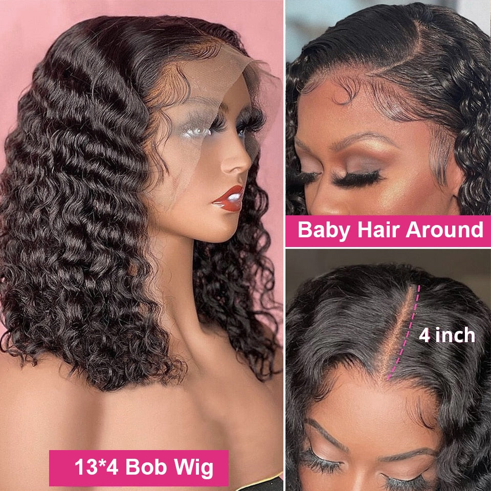 Human Hair Wigs Brazilian Deep Wave Frontal Wig Short Wigs Human Hair Jerry Curl Bob Wig PrePlucked Wigs For Women Natural Hair