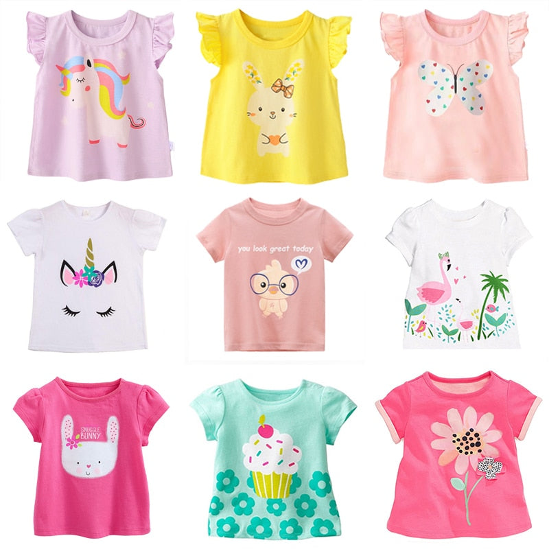 Kids T-shirts Girls Summer Unicorn Clothes Baby T Shirts Children Ruffle Sleeve Clothing Graphic T-shirt Tee